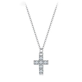 Stříbrný náhrdelník Elara - kříž, MOISSANITE + CERTIFIKÁT, Stříbrná 40 cm + 5 cm (prodloužení) certifikát GRA, hadřík na čištění stříbra, dárková krabička