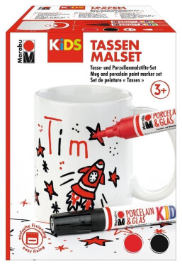 Marabu KiDS Porcelain Glas Painter - 2x popisovač + hrnek pro kluky