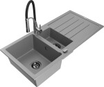 MEXEN - Andres granitový dřez s odkapávačem včetně baterie Aster, šedá 6515-71-73450-07-B