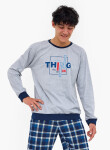 Junior chlapecké pyžamo Thing 967/54 Šedá s tmavě modrou vzor - Cornette šedá s modrou 170-176