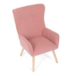 Křeslo, potah růžová manšestrová látka, dřevěné nohy, masiv kaučukovník