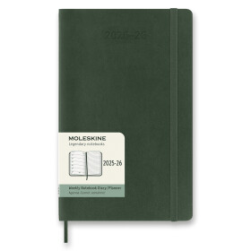 18měsíční diář Moleskine 2025-26 - tvrdé desky, L, týdenní - tm. zelený