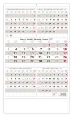 Kalendář nástěnný 2027 - Pětiměsíční šedý