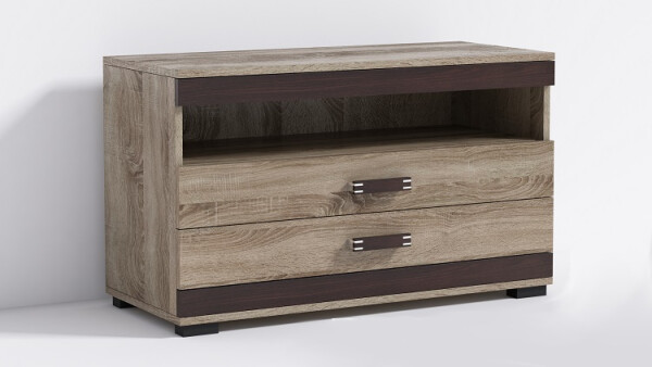 Televizní stolek P16 100cm Barva korpusu: Wenge, Lišta: Bílá, Barva dvířek: Dub - sonoma