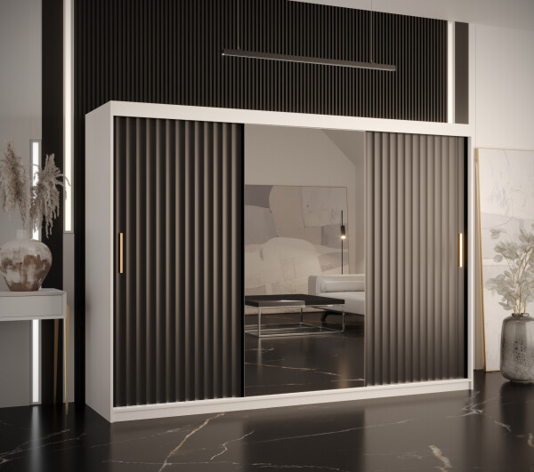 Šatní skříň Abi Riflo Wave 2 Barva korpusu: Bílá, Rozměry: 250 cm, Dveře: Černá se zrcadlem