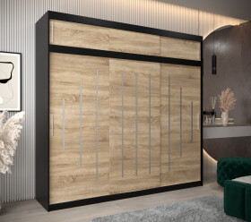 Šatní skříň Abi Y0 s nástavcem Barva korpusu: Černá, Rozměry: 250 cm, Dveře: Dub sonoma