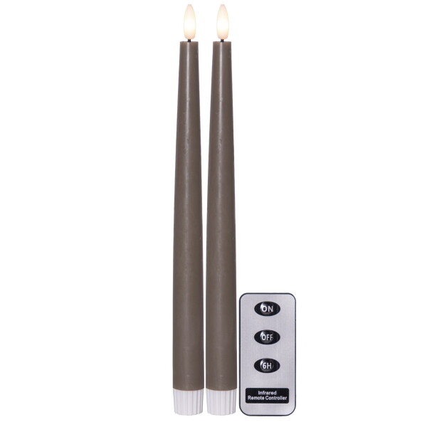 STAR TRADING LED svíčka Flamme Slim Mole 28 cm – set 2 ks + dálkový ovladač, hnědá barva, vosk