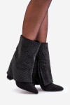 Zdobené Lesklé Kotníkové Boty S Otočeným Svrškem Na Podpatku Zateplené Černé Xistaria 40
