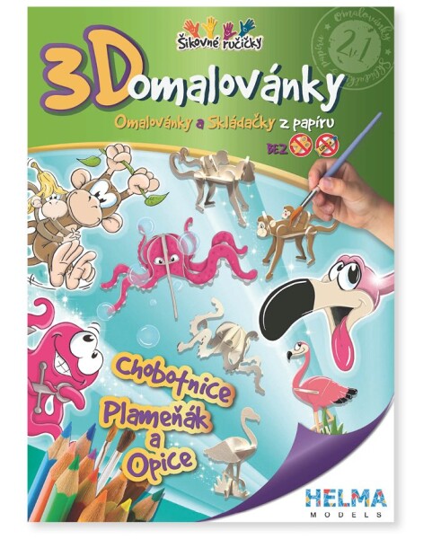 3D omalovánky Chobotnice, plameňák a opice