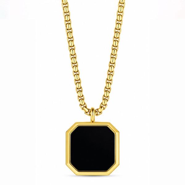 Pánský náhrdelník Fabiano Gold - černý onyx, chirurgická ocel, Zlatá 60 cm