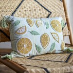 Bloomingville Dekorativní polštář s výšivkou Lemon Yellow 35 × 50 cm, žlutá barva, textil
