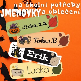 Štítky na oblečení a věci HALLOWEEN jmenovky 40x12mm (39ks), různé