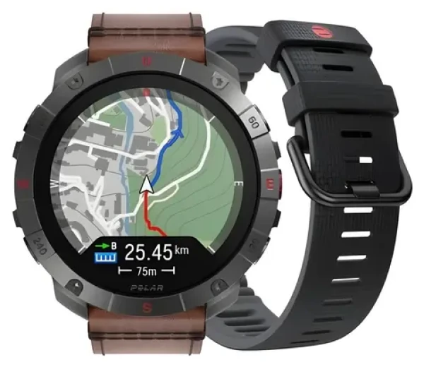 Polar Grit X2 Pro Titanium hnědá, kožený řemínek / Chytré hodinky / Titanové pouzdro / Velikost M/L (GRIT X2 PRO TI LTHR BRNZ M/L)
