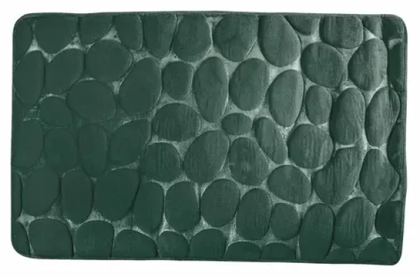 MSV Pebbles tmavě zelená / Koupelnová předložka / PU pěna / protiskluzová / 50 x 80 cm