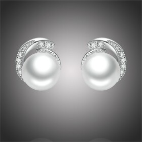 Stříbrné náušnice s perlou Leona, stříbro 925/1000, Bílá