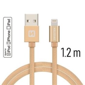 Swissten 71524204 USB 2.0 typ A na Lightning, USB 2.0, zástrčka A - zástrčka Lightning, MFi, opletený, 1,2m, zlatý
