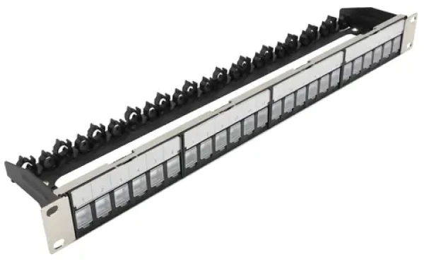 XtendLan 19" černá / Patch panel / 24 portů / stíněný / 4x vyjímatelný modul / 1U (PP19-24N-N)