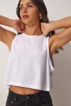 Happiness İstanbul Women's White Cotton Halter Neck Crop T-Shirt