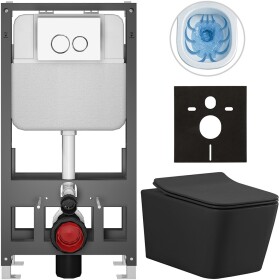 CERANO Kompletní WC set Basic/Forte - černá matná - WC tlačítko Dualo/Bílá - volně stojící - předstěnová instalace - 51x36 cm