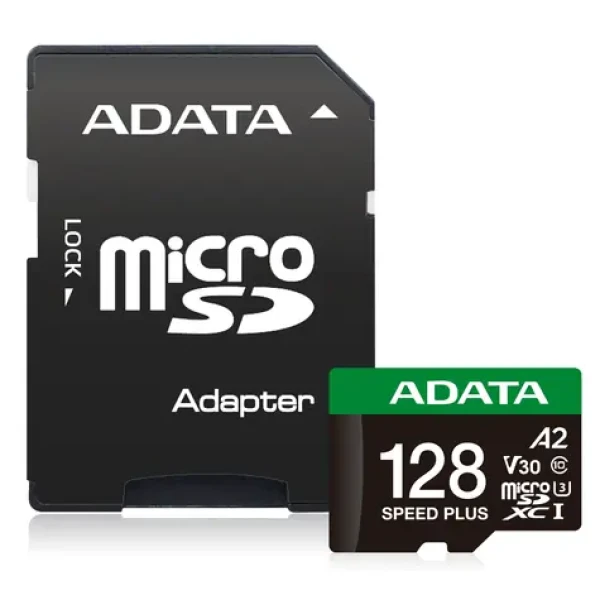 Adata Speed Plus microSDXC 128 GB + adaptér / Paměťová karta / UHS-I U3 V30 A2 / R: 180 MB/s / W: 160 MB/s (UD128GUI3V30A2SP-RA1)