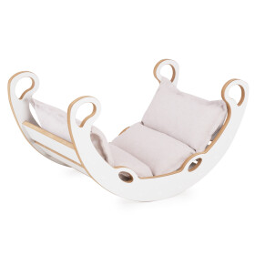 PLUSH NEST PLUSH NEST Dřevěné houpátko Mini 2v1 (XS) s polštářem (světle béžové / bílé)