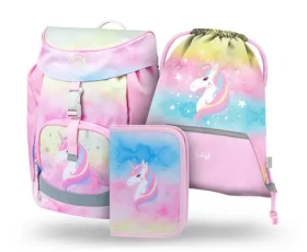BAAGL SET 3 - Školní set Airy Rainbow Unicorn / aktovka / penál / sáček (A-33161)