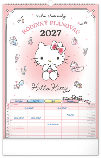 Nástěnný kalendář 2027 Notique Rodinný plánovací Hello Kitty XL, 33 x 46 cm