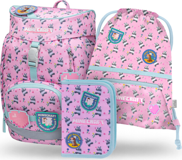 3 SET Airy Minecraft Panda: batoh, penál, sáček