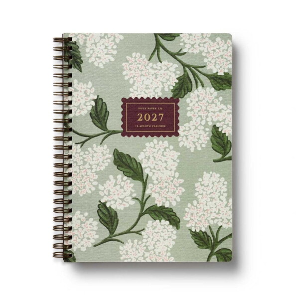 Rifle Paper Co. Plánovací kroužkový diář 2027 Sage Hydrangea, zelená barva, papír