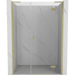 MEXEN/S - Mist-H L sprchové dveře křídlové pravé 140, transparent, zlatá kartáčovaná 8A5L-140-001-55-00-P