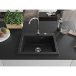MEXEN - Elix granitový dřez 1-miska 600 x 500 mm, černá, sifon chrom 6525601005-77