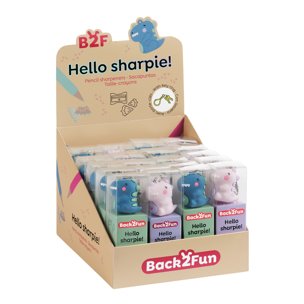 Miquelrius B2F - klíčenka s ořezávátkem Hello Sharpie, dinosaurus, 20 ks, displej, mix barev