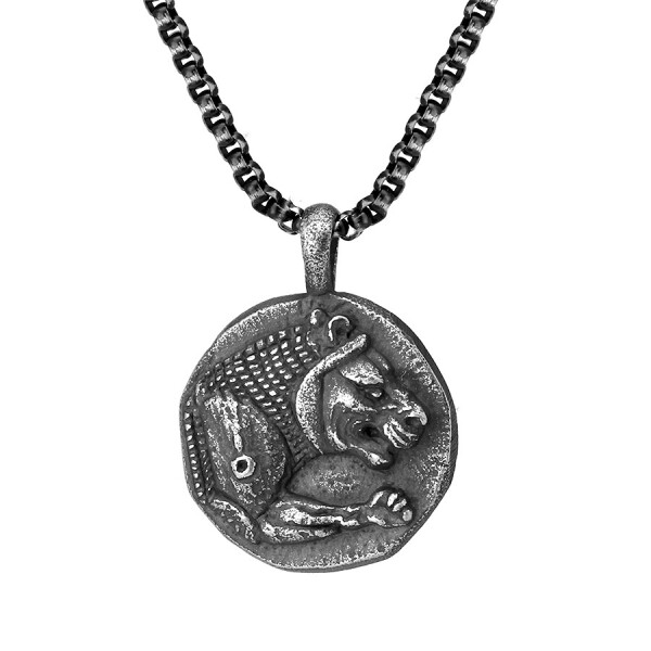 Ocelový náhrdelník Thomas - starožitná mince se lvem, 50 cm Vintage