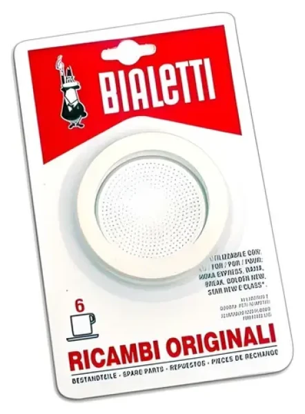 Sada těsnění pro hliníkové moka konvice Bialetti 6 šálků / Těsnění pro moka konvici / 3 těsnění + 1 sítko (0800034)