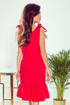 ROSITA Červené dámské šaty mašličkami na ramenou volánkem 306-1