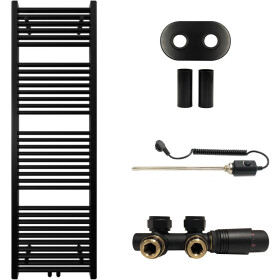 CERANO - Koupelnový radiátorový set Lincoln - kombinované výtápění, termo tyč - středové připojení 50 mm - 300W - černá matná - 1600x500 mm CER-663379