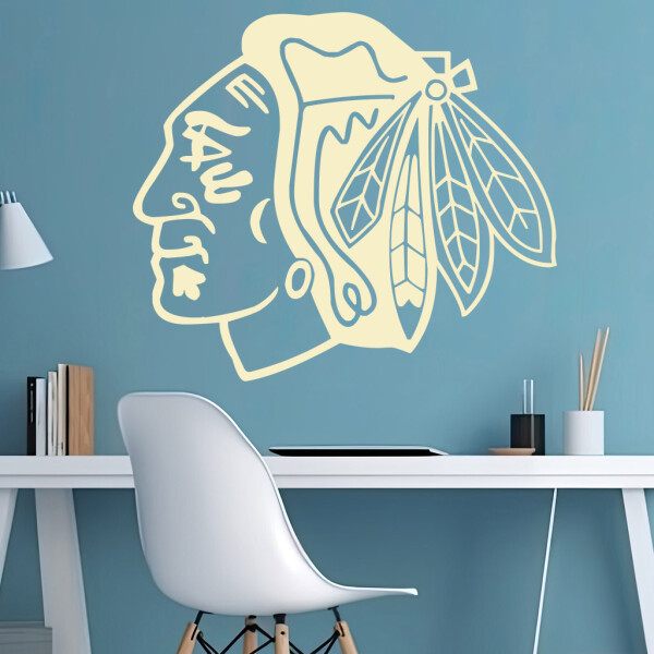 Samolepka Hokejový tým Chicago Blackhawks Barva: béžová, Velikost: 60 x 52 cm