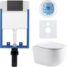 CERANO Kompletní WC set Profi/Felci - bílá lesklá - WC tlačítko Slim/Černá matná - pro zazdění - 52,5x36 cm