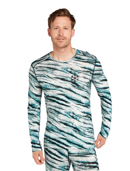 Pánské merino tričko s dlouhým rukávem ICEBREAKER Mens 200 Oasis LS Crewe POW AOP, Snow Aop velikost: L