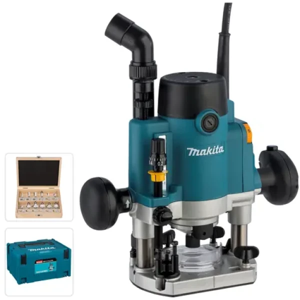 Makita RP1111CJFA / Vrchní frézka / 1100W / Výška zdvihu 0-57 mm / 27.500 ot-min / 12-dílná sada fréz (RP1111CJFA)