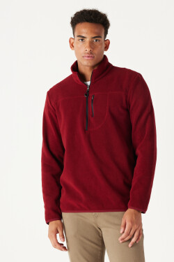 AC&Co Altınyıldız Classics Men's Burgundy Standard Fit Regular Fit Zippered High Bato Neck Heat-Proof Fleece Sweatshirt