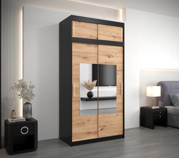 Šatní skříň Abi To s nástavcem Barva korpusu: Černá, Rozměry: 120 cm, Dveře: Dub artisan