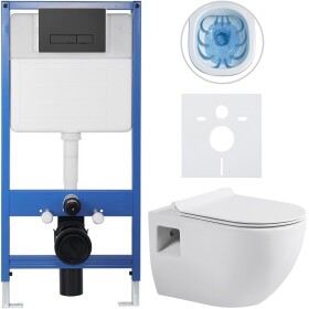 CERANO Kompletní podomítkový WC set Lite/Dure - bílá lesklá - WC tlačítko Slim, černé matné - předstěnová instalace/sádrokarton - 51x35 cm