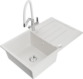 MEXEN - Bruno granitový dřez s odkapávačem včetně baterie Duo, bílá 6513-20-671701-02