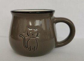 Hrnek keramický s kočkou - šedý 75 ml