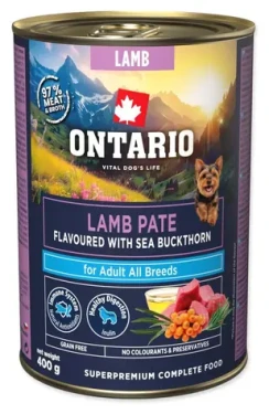 Ontario Adult jehněčí paté s rakytníkem 400 g / Konzerva pro psy / Superprémiová / Grain free (214-859877)