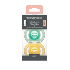 Tommee Tippee Ultra-light Night silikonový dudlík 0-6m 2ks žlutá a zelená (433804-T)