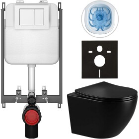CERANO - Kompletní WC set Basic/Cesso - černá lesklá - WC tlačítko Maxio/Bílá - pro zazdění - 49x36 CER-8050BD86301