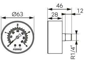 NOVASERVIS - Manometr 63mm 1/4" Axiál 0-4 bar M6304A