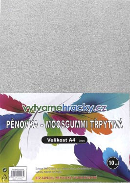 Pěnovka třpytivá A4, tl. ca 2mm - stříbrná, 10ks